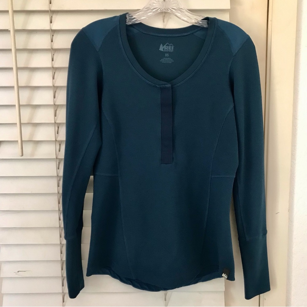 Rei Long Sleeve Top Size XS 1/4 Snap Active Shirt Blue / Turquoise Hiking